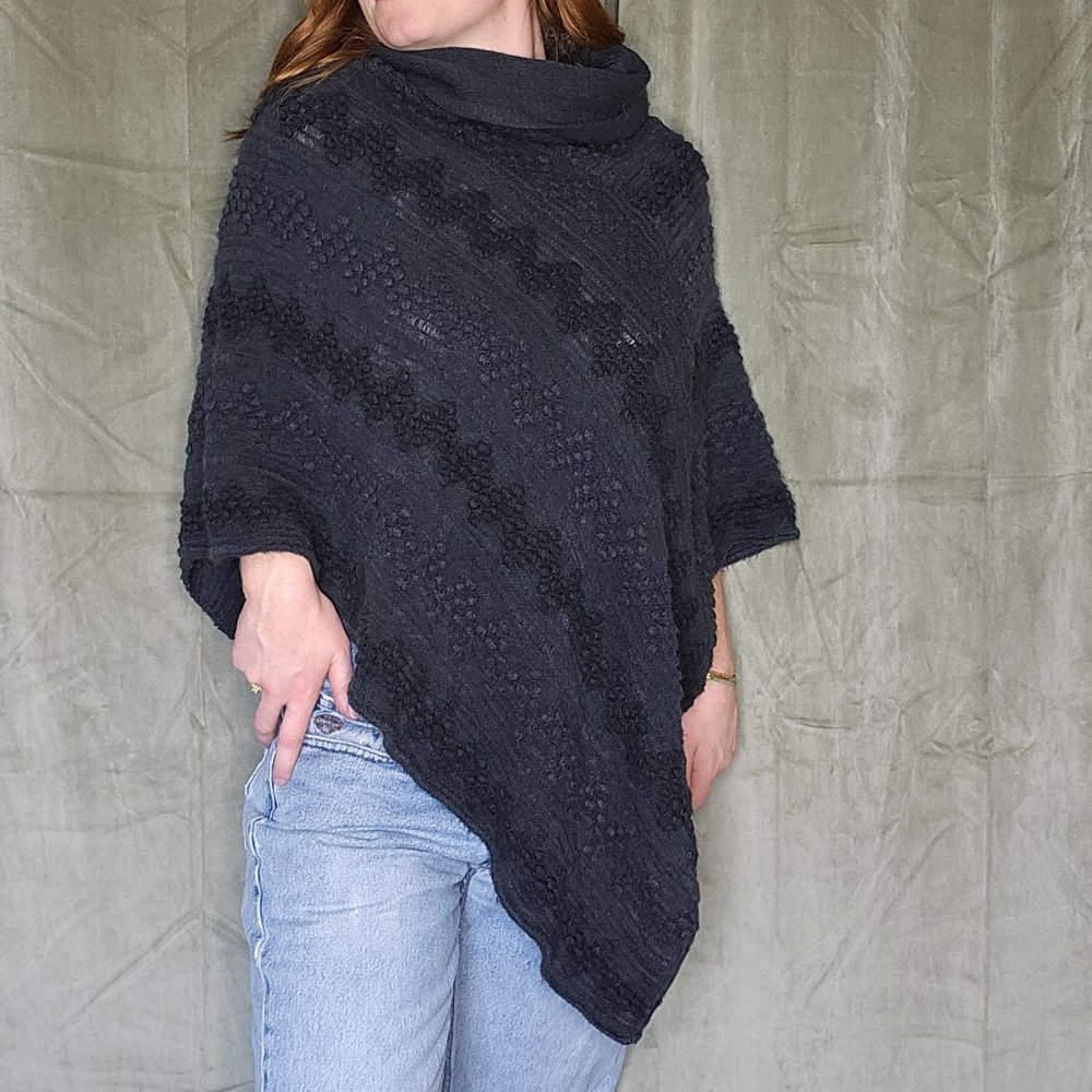 Y2k Goth McBling Western Boho Alt Cozy Charcoal Grey Knit Turtleneck Poncho